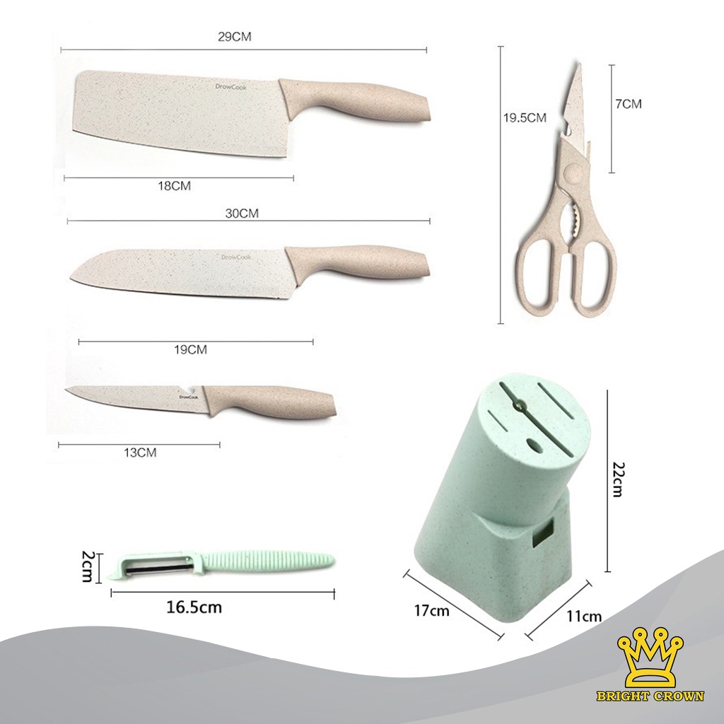 Bright Crown Pisau Dapur Set 6 in 1 / Kitchen Knife Set 6 in 1 Dengan Wadah Berkualitas-2