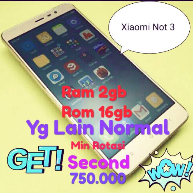 HP XIAOMI NOT 2, RAM2GB ROM16GB SECOND
