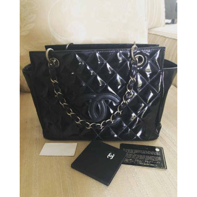 Chanel  black quilted patent leather petite timeless shopping tote bag seri #6