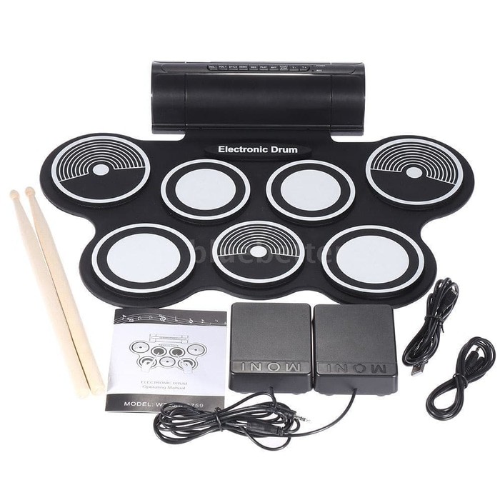 Portable Roll Up Drum Pad Set Kit with Built-in Speaker (No CD)