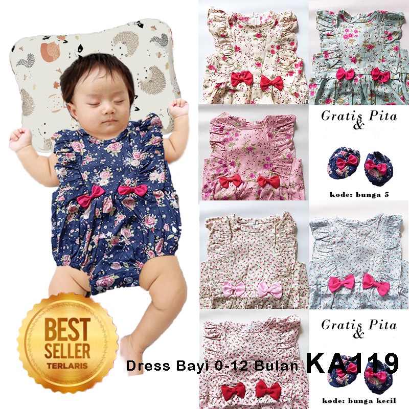 Setelan Baju Piyama Bayi 0- 12 bulan GRATIS Pita Ulang Tahun Perempuan Katun Adem New Born KA119