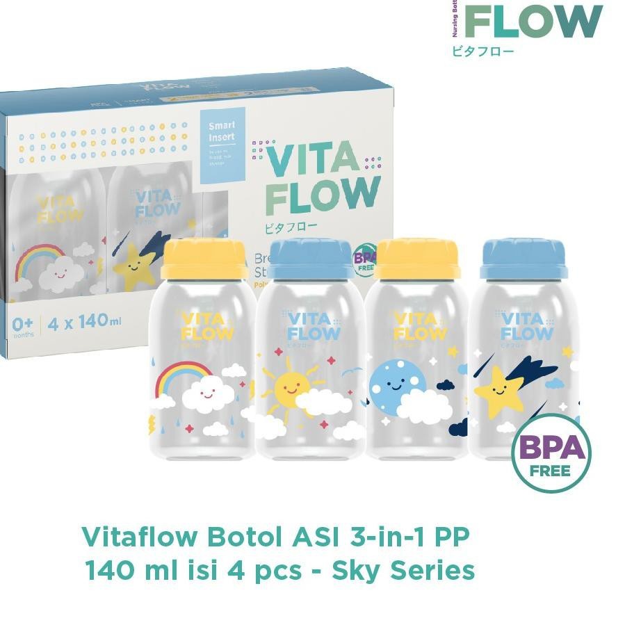 VITAFLOW Botol ASI 3in1 PP 140ml 1 Paket 4 pcs - Sky Series