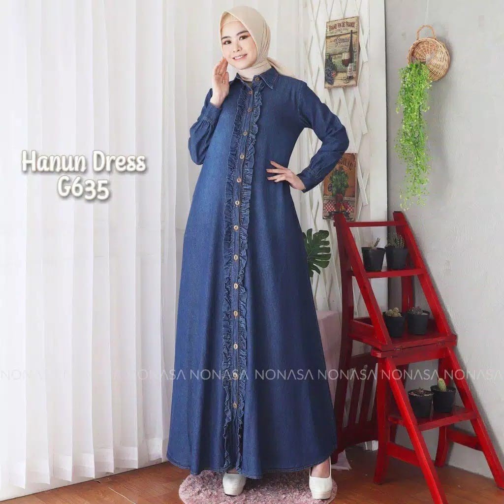 GAMIS LEVIS JUMBO TERBARU HANUN GAMIS JEANS TERMURAH / DRESS JEANS WANITA TERBARU