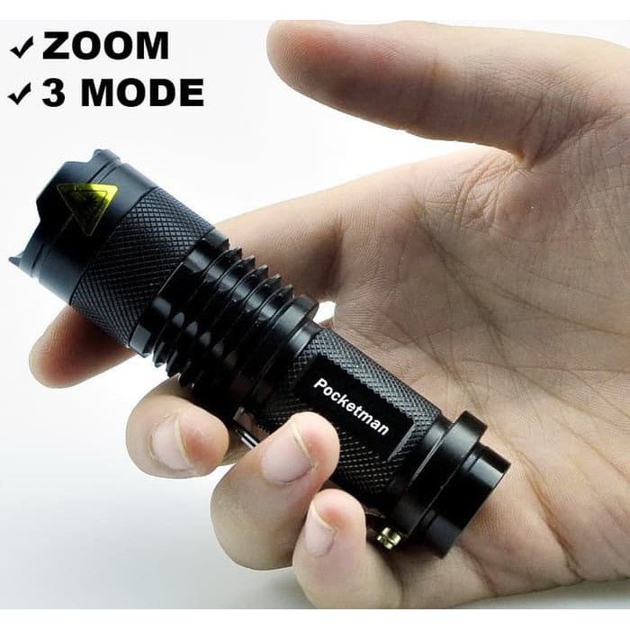 Murah Pocketman Senter LED Flashlight Police SWAT Mini Zoom Camping Anti Air Spesial