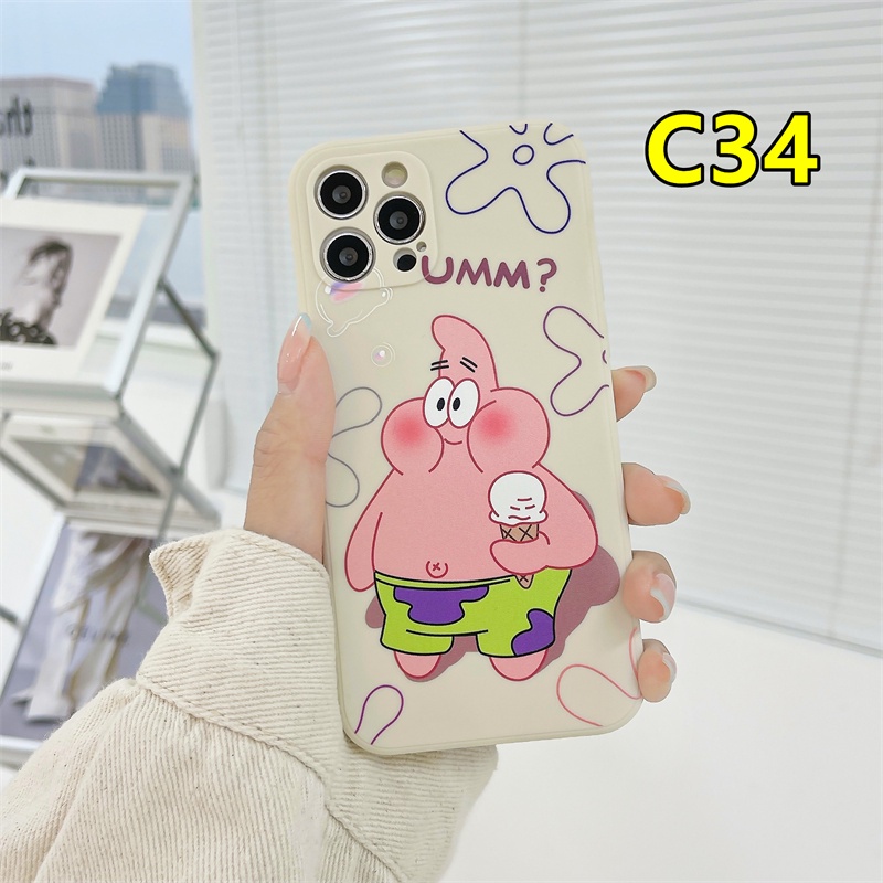 Ins Cute Cartoon Spongebob Patrick Star Case OPPO A15 A54 A5S A3S A16 A95 A7 A5 A9 A31 A53 2020 A12 A1K Reno 5 4 5F 4F A74 A15S A52 A11K A92 A35 A11 A93 A32 A72 A94 A53S F17 PRO A16S A12S A12E A33 Y20 Y12 5 5i C3 C25 C12 A12 Straight Cube Soft Case-#C34