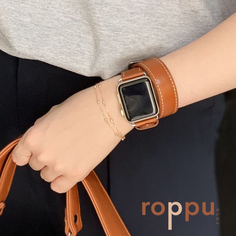 Roppu Premium Double Leather Strap Apple Watch 3 4 5 SE