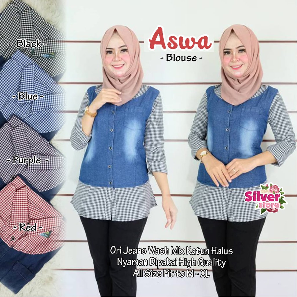 atasan blouse aswa giovart silver stone ori kekinian HQ