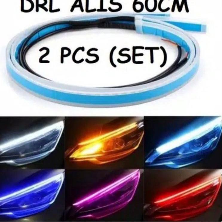 Miliki lampu Alis LED slim alis DRL fleksibel waterproof 12v 60cm 30cm 2 mode running motor mobil ae