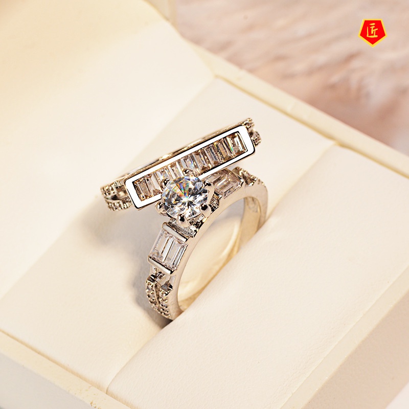 [Ready Stock]Creative Personality 925 Silver Diamond 2 Pieces Ring Set