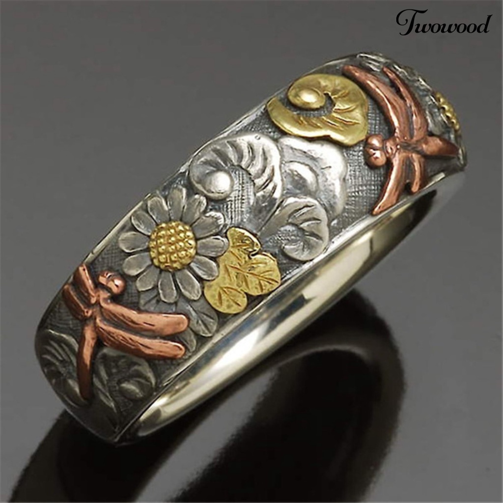 Cincin Bentuk Capung Bunga Matahari Bahan Alloy Gaya Vintage Untuk Pesta