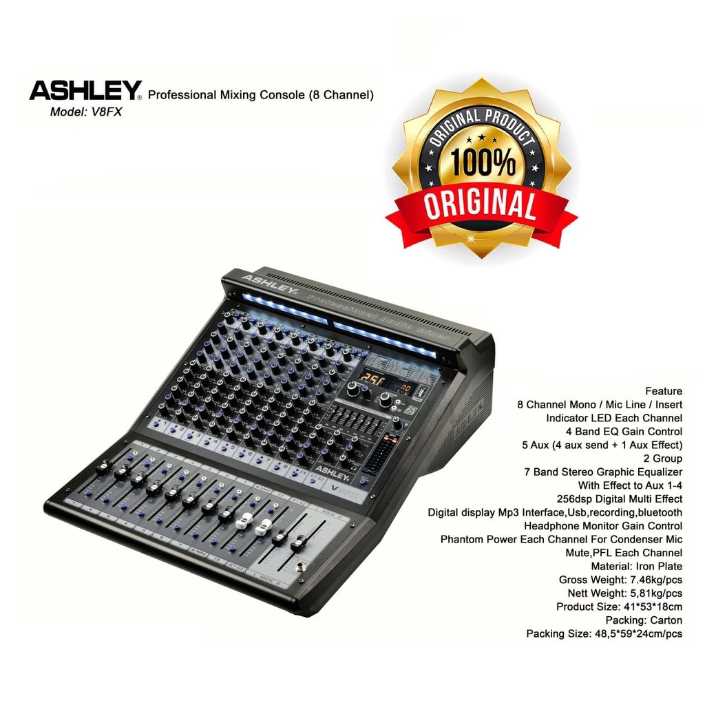Mixer Ashley V8FX USB, ASHLEY V8FX V8 FX V 8FX ORIGINAL