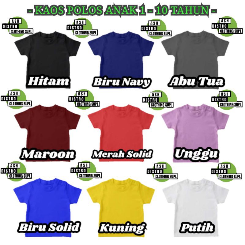 Baju anak / kaos polos anak / baju polosan anak