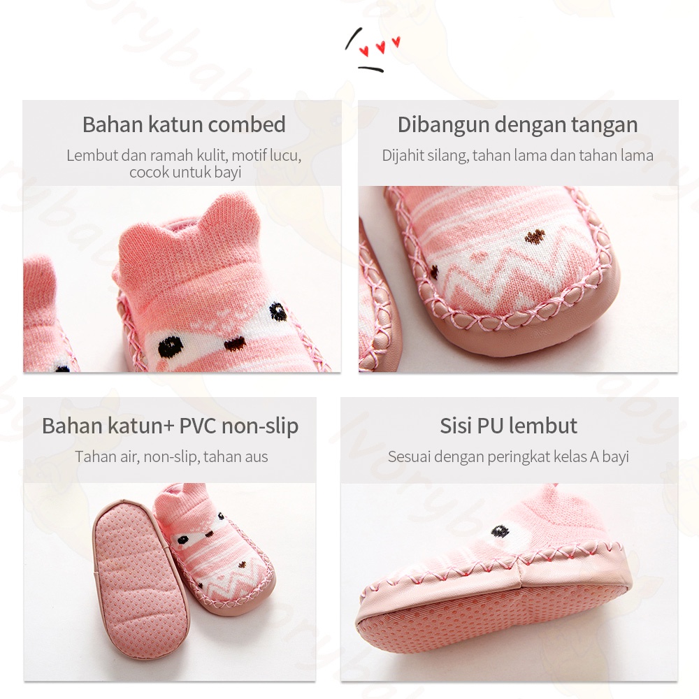 Ivorybaby Sepatu prewalker anti slip lembut kaos kaki bayi anak belajar berjalan