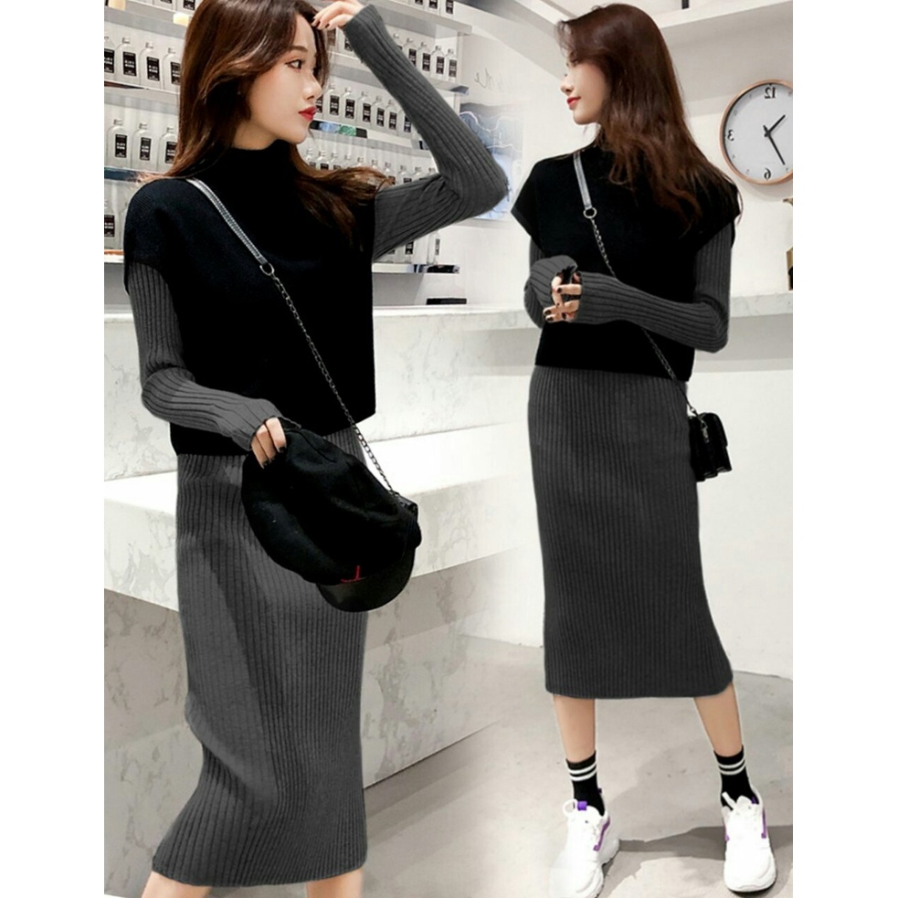 Dress Efica + Cardi - Dress Rajut Wanita Terbaru - Dress Casual Perempuan