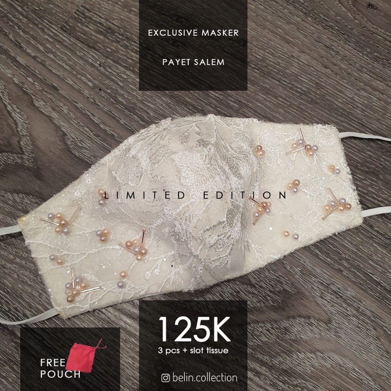 Masker Kain Brokat Payet Premium Pesta Fashion Salem 3ply