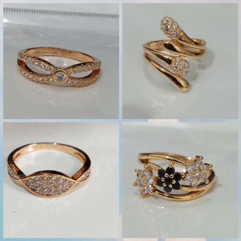 cincin xuping wanita berlapis emas dengan mata zircon