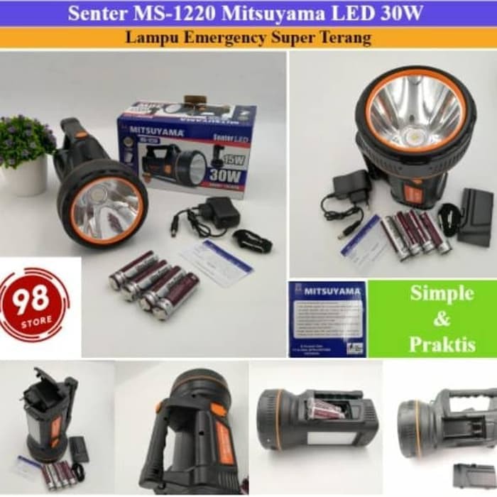 Mitsuyama Senter Led Lampu Emergency 2 in 1 MS 1220 30W PUTIH Senter Led Super Terang LED