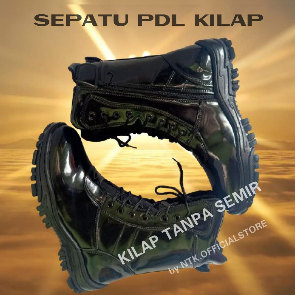 Sepatu PDL Hitam Mengkilap Dinas Tni Polri Satpam Security Banser Anti Semir - Boot LB02