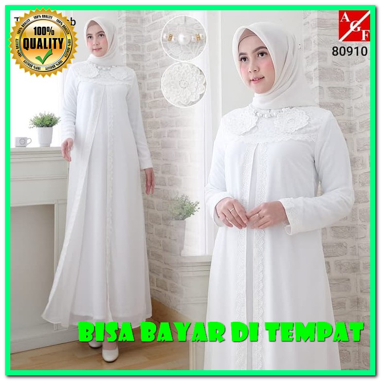 Top Cantik Maharani Dress Bahan Import Original By Alila / Gamis QV726  Putih / Muslim Terbaru /L