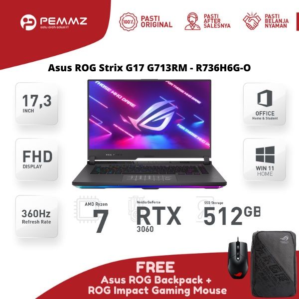 ASUS ROG STRIX G17 G713RM - R736H6G-O - R7-6800H - RTX3060 6GB - 360HZ - GREY