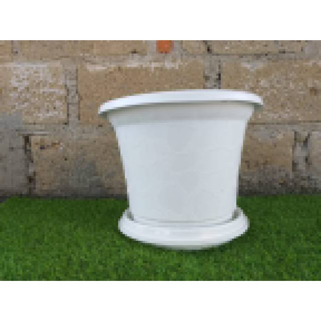 Pot bunga putih akasia 35cm +tatakan putih