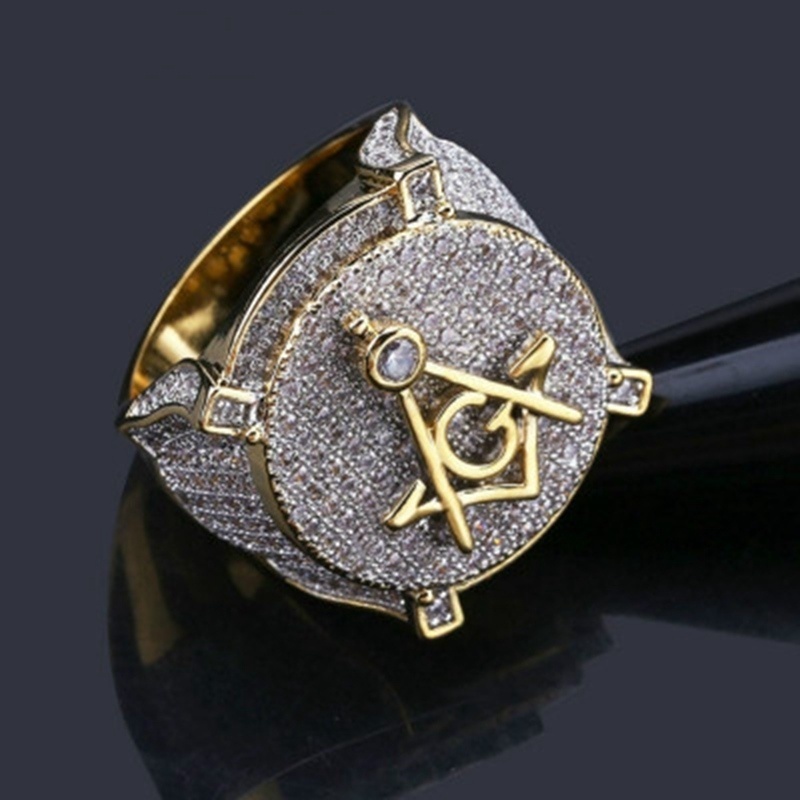 New men's fashion diamond gold AG Freemasonry logo ring jewelry