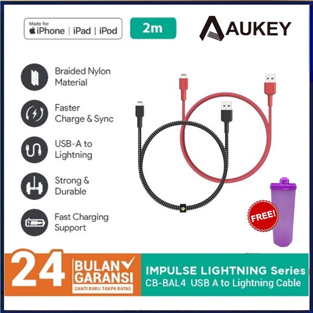 Aukey CB-BAL4 Braided Nylon MFI USB Lightning Cable 2M CBBAL4