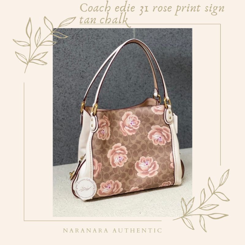 Coach eddie 31 rose print sign tan chalk/tas coach original