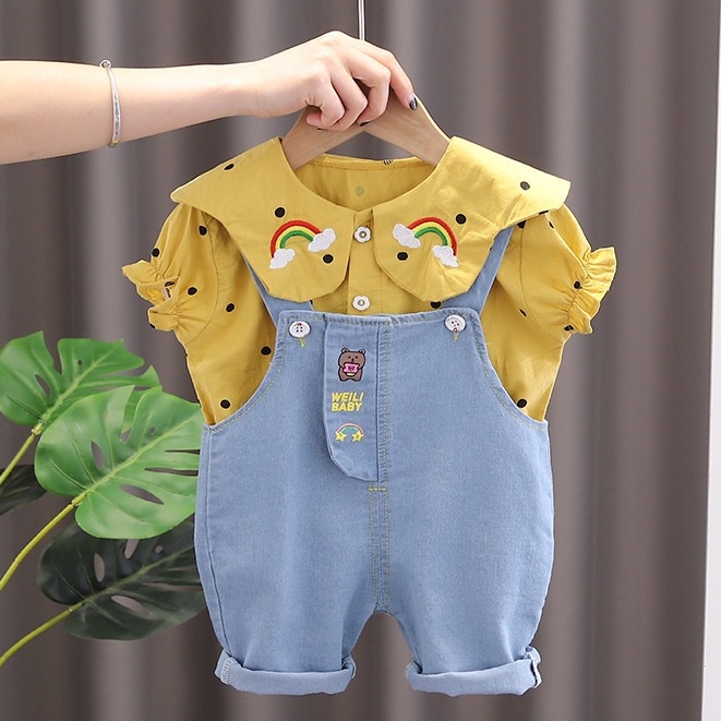 Setelan Anak IVY Baju Jumpsuit Denim Set 2in1 Anak Perempuan Import