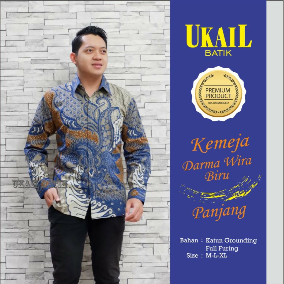 Kemeja Batik Lengan Panjang Pria Baju Batik Warna Biru Kemeja Batik Warna Biru DARMA WIRA BIRU