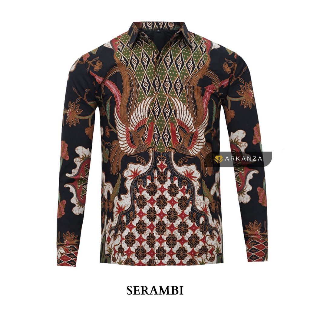 BATIK ARKANZA Motif SERAMBI Hem Atasan Kemeja Baju Batik Pria Cowok Laki Laki Slimfit Full Lapis Furing Lengan Panjang Lengan Pendek Original Asli