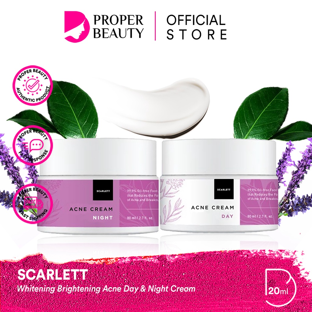 SCARLETT Whitening Acne Day &amp; Night Cream Indonesia / Facial Wash Essence Toner Serum Ampoule Clay Mask Masker Gel Sunscreen Body Shower Scrub Lotion Shampoo Conditioner / Brightly Ever After Mugwort Hydrating Paket Mini Full Set Pelembab Wajah Face Glow