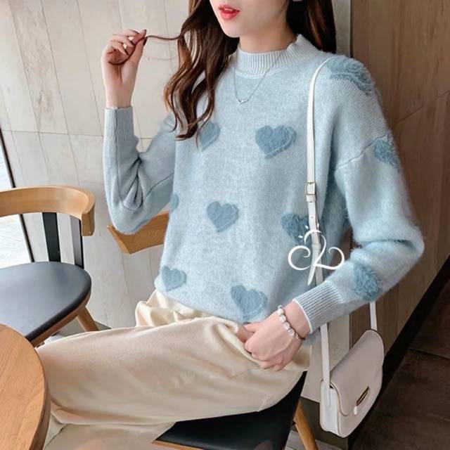 Sweater wanita motif heart sweater import musim dingin /winter pullover