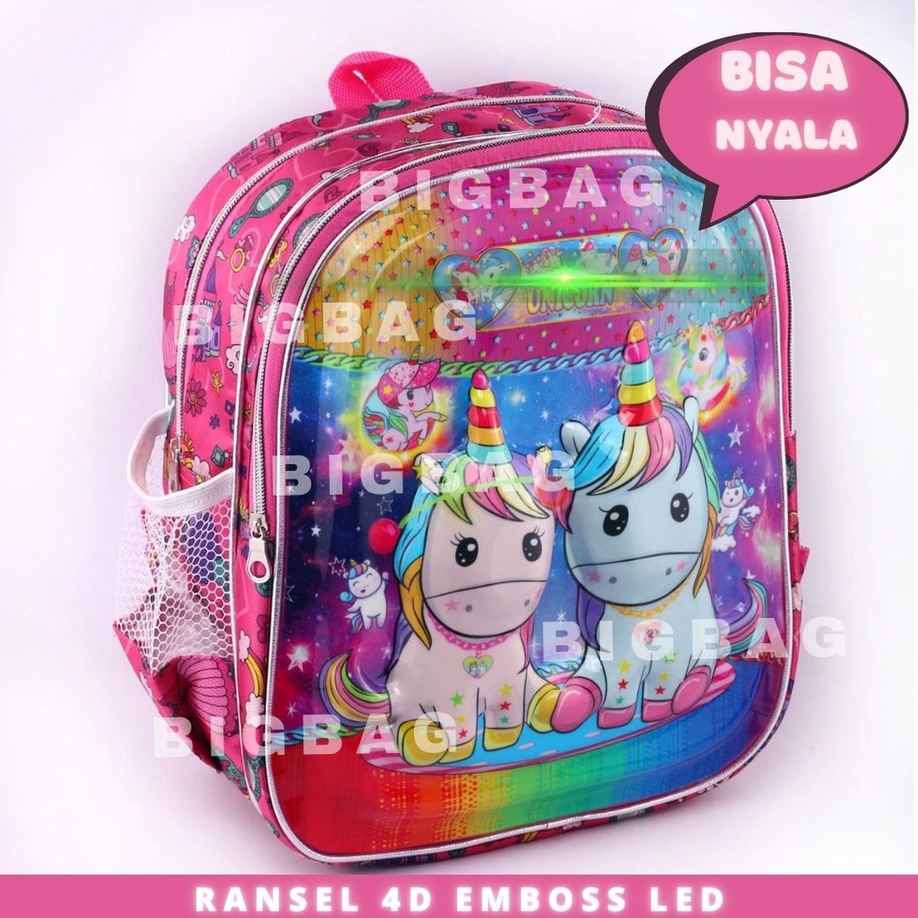 Tas Ransel Anak Perempuan Karakter UNICORN TAS UNICORN BISA NYALA - Tas Ransel 4D EMBOSS LED - TWINNIE