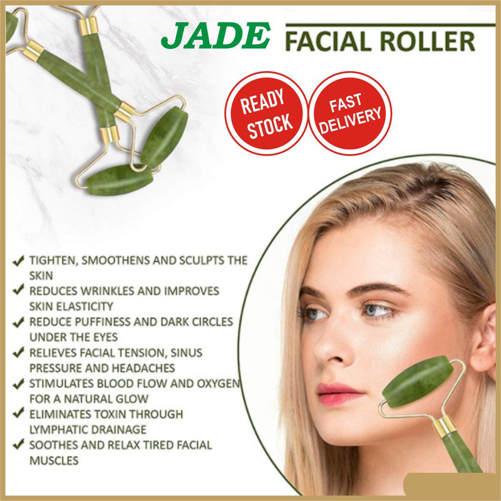 [100% Asli] Jade Roller &amp; Gua Sha Face Roller / Alat Pijat Muka Wajah Facial Massager / Pengencang Terapi