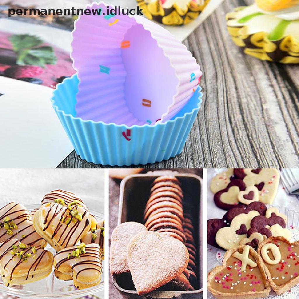 1 / 5 Pcs Cetakan Cupcake Muffin Bentuk Hati Bahan Silikon Untuk Alat Baking