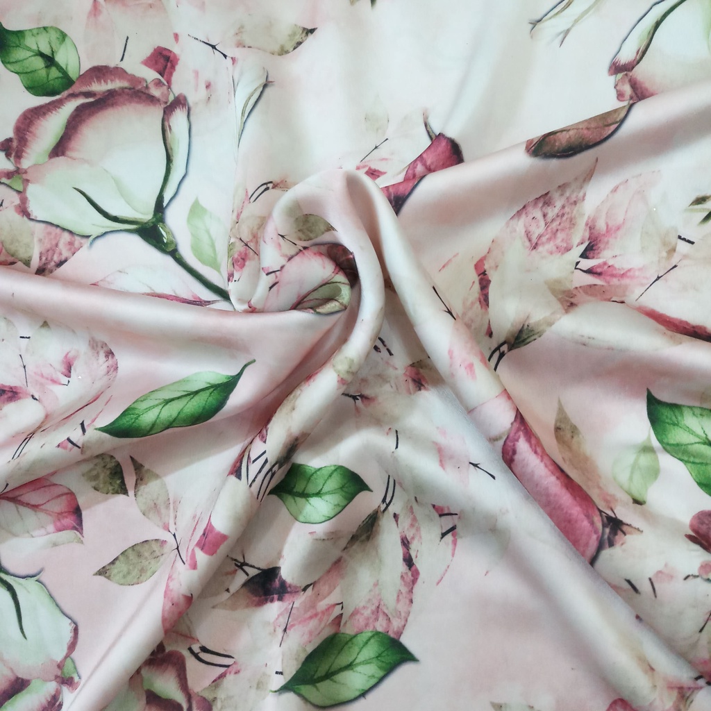 Kain Maxmara Bunga Sakura Putih Pink / Satin Maxmara