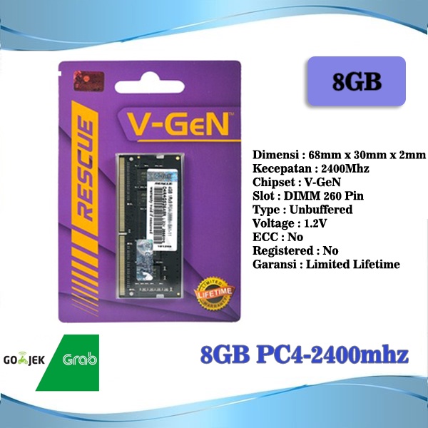 SODIMM V-GEN 8GB DDR4 PC4-2400 RAM LAPTOP VGEN DDR4
