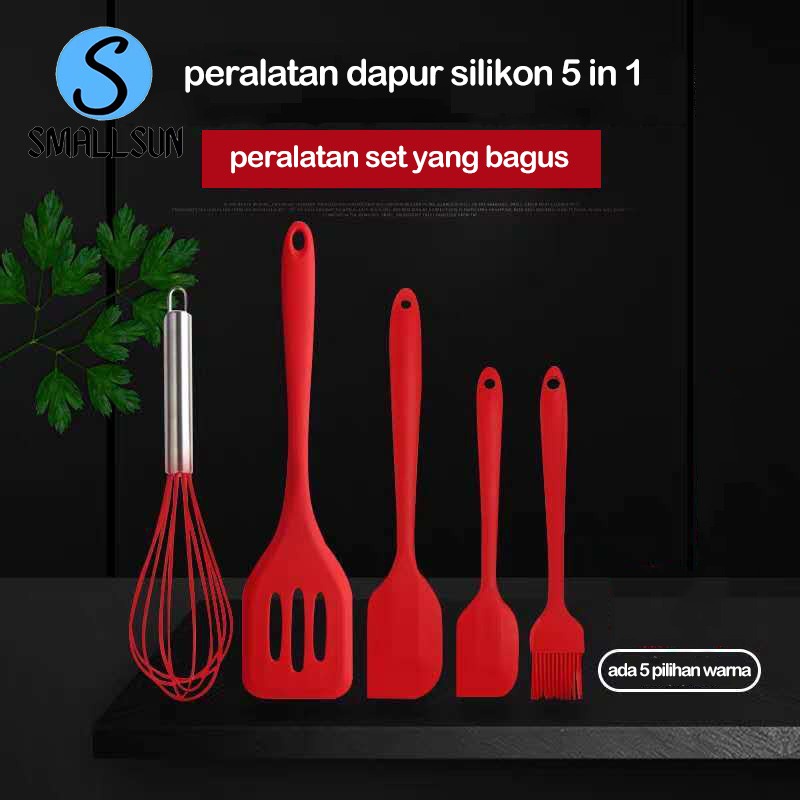 Spatula Set Alat Masak 5 In 1 Sutil Scrap Kocokan Silicone/Silikon