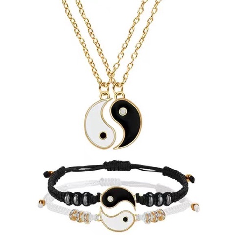2pcs Gelang Tangan Tali Kepang Hias Liontin Hati Tulisan Forever Love Yin Yang Tai Chi Untuk Pasangan Sahabat