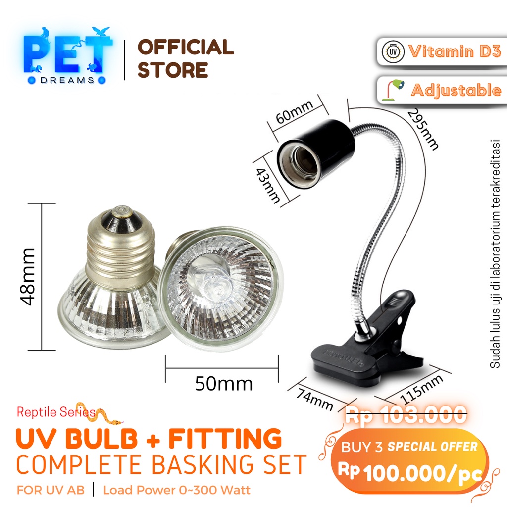 PROMO PAKET LAMPU UVA UVB + FITING KERAMIK JEPIT DIMMER NOMOY PENGHANGAT REPTIL TORTO KURA