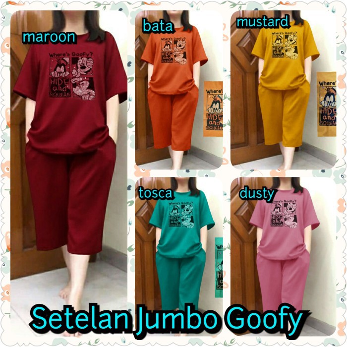 Setelan Jumbo Goofy Stelan Wanita Santai Rumah Baju Casual Setelan Pendek Baju Cewek Remaja Kekinian