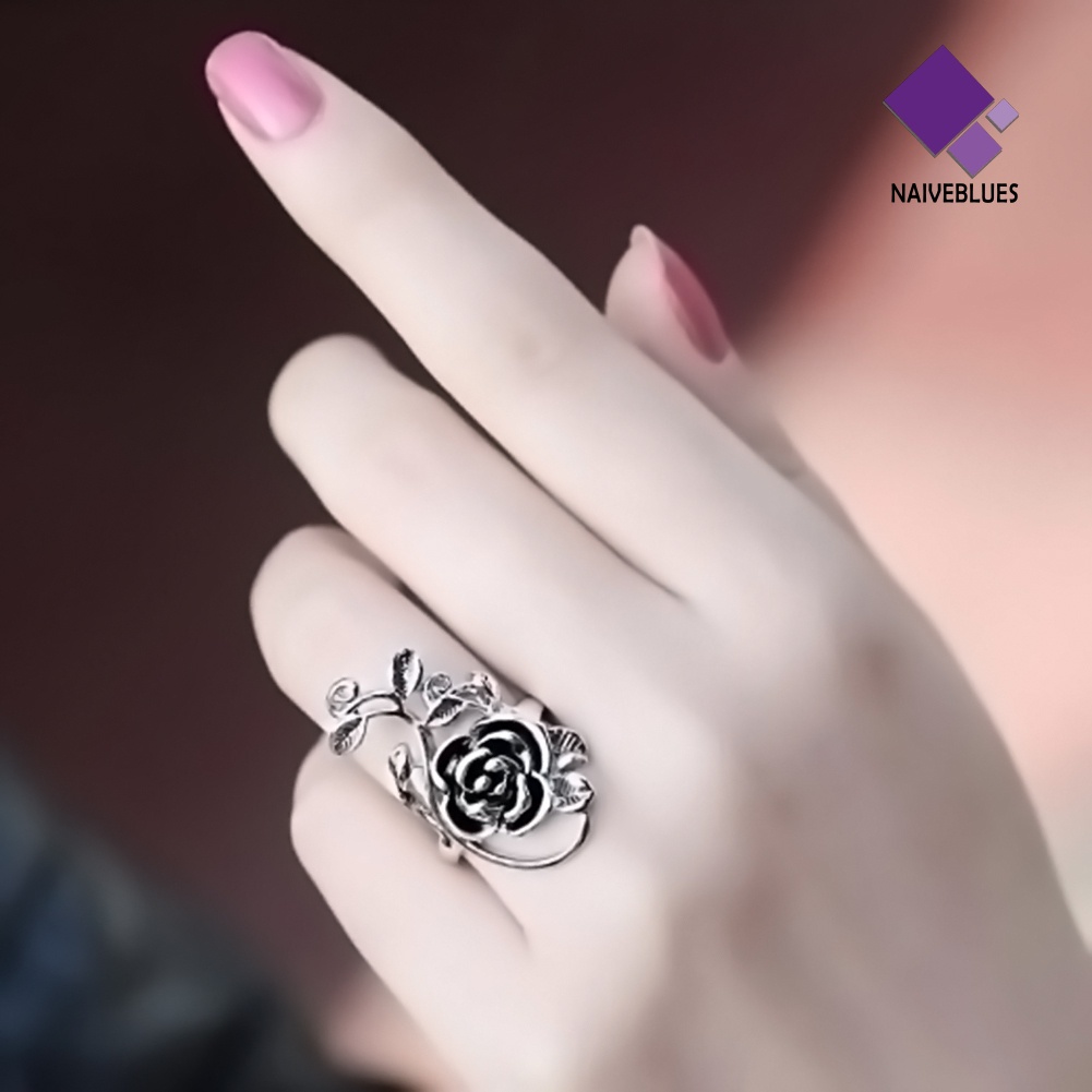 Naiveblue Cincin Bunga Mawar Bahan Alloy Gaya Gothic Untuk Wanita