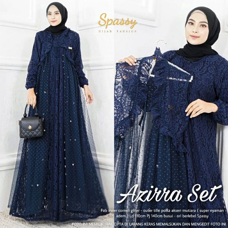 gamis pesta brukat setelan muslim baju gamis rompi wanita kekinian azirra set