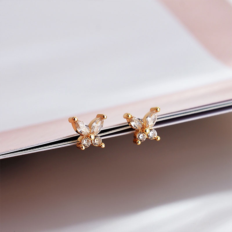 Korea Fashion Micro-Inlaid Zircon Kupu-kupu Anting-Anting Emas Sederhana Temperamen Anting Aksesoris Wanita - olo