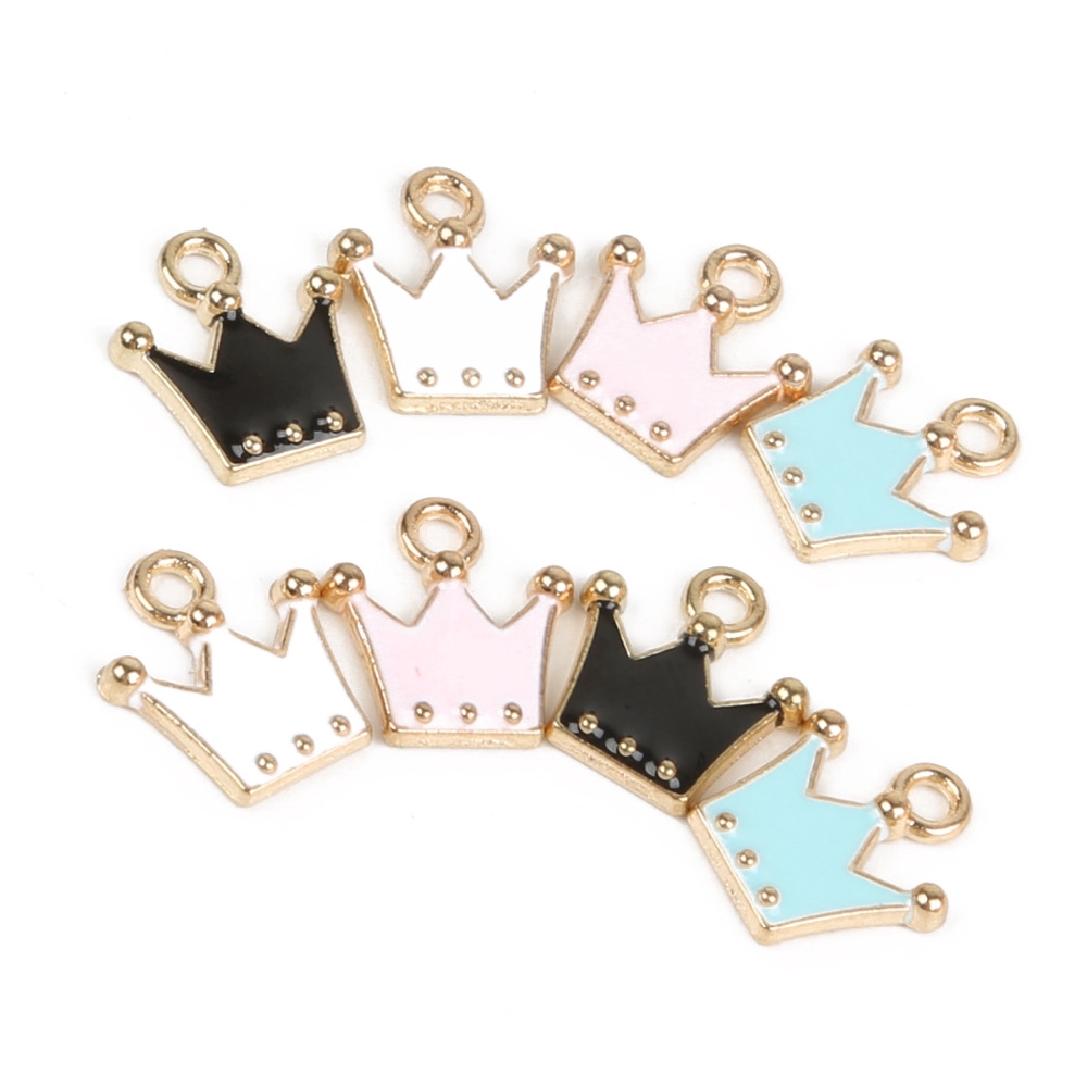 10pcs Liontin Enamel Bentuk Mahkota Warna Pink / Hitam / Biru / Putih Untuk Membuat Perhiasan