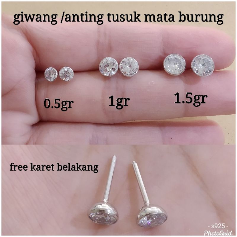 GIWANG/ANTING TUSUK MATA SATU PERAK S925 LAPIS MAS PUTIH GWGB