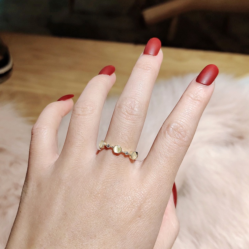 Cincin Jari Telunjuk Bentuk Lingkaran Opal Aksen Berlian Imitasi Gaya Korea Selatan