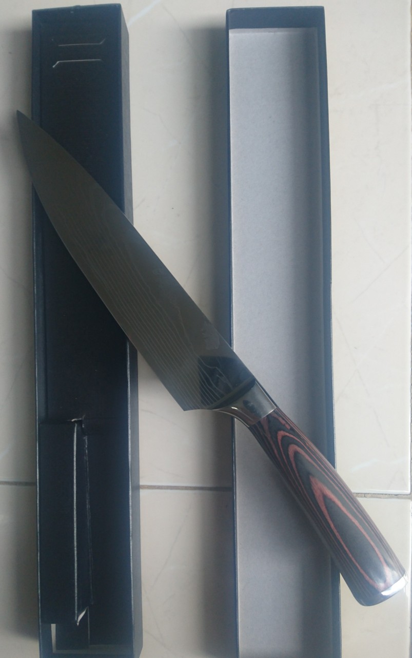 Homu Gyuto Pisau Jepang Chef Knife High Carbon Stainless Damascus Pattern Wood Handle