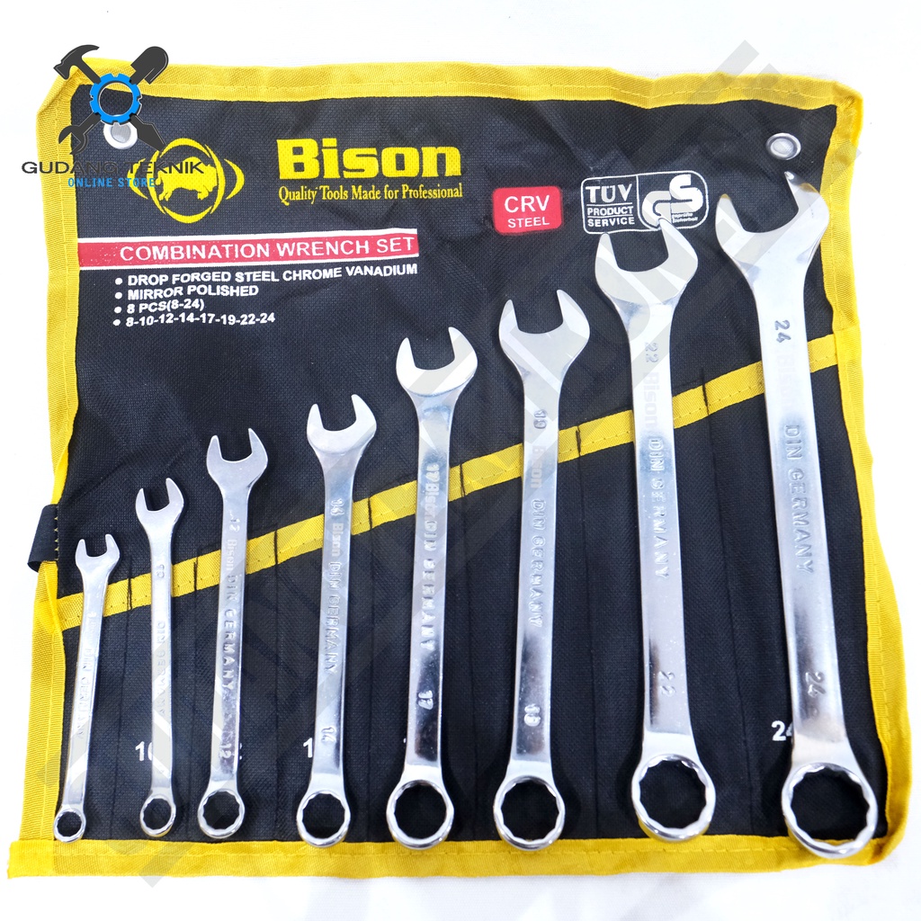 Kunci Ring Pas 1 SET 8pcs 8-19mm BISON / Combination Wrench 8 Pcs - Kunci Pas Ring 8 pcs 8-24mm BISON